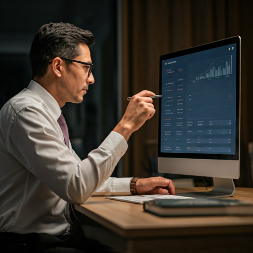 Restaurant manager analyzing data on a desktop dashboard