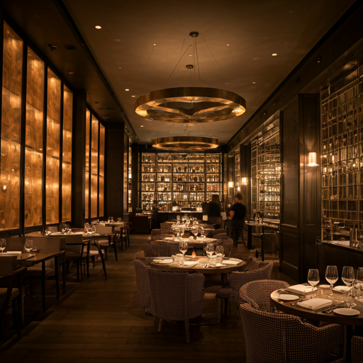 Elegant restaurant dining room with people enjoying meals