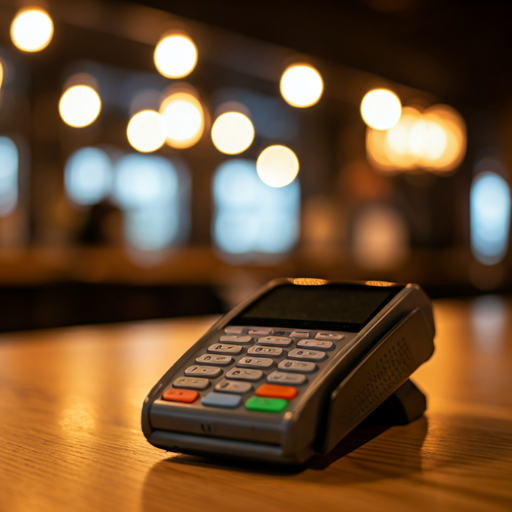 Modern point of sale terminal in a busy upscale cafe