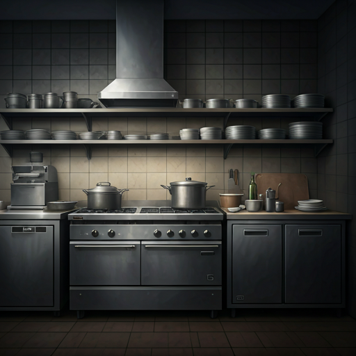 Cinematic restaurant kitchen